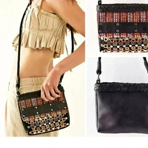 FREE PEOPLE BINA BLACK Embroidered crossbody bag